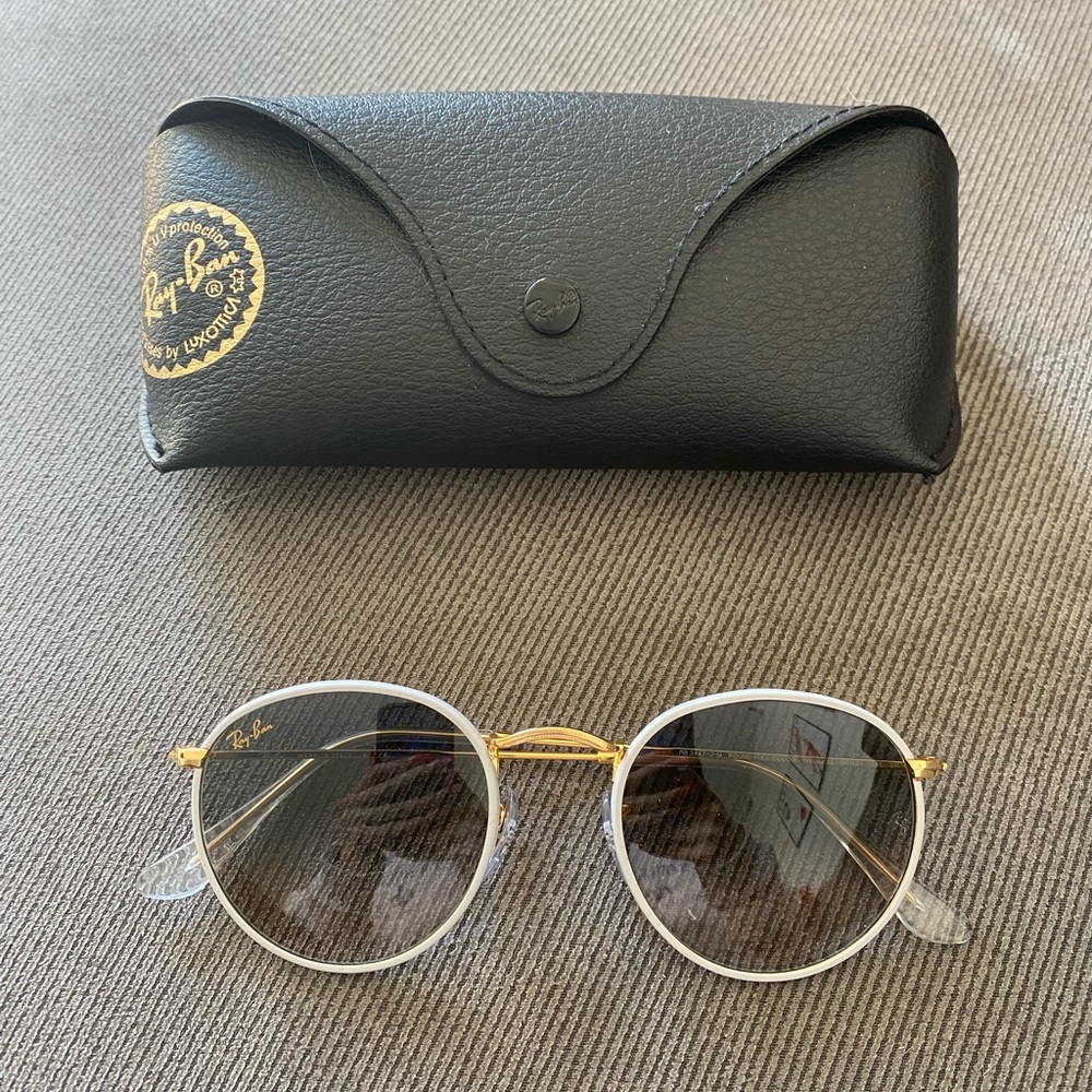 Rayban White/Gray/Gold Round Sunglasses